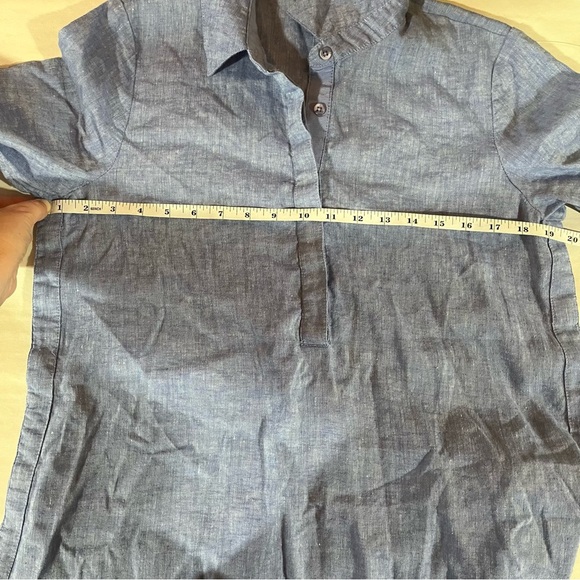 Chico's Blue Linen Blend Shirt Dress with Side Vent Buttons Roll Tab Sleeve - Picture 10 of 12